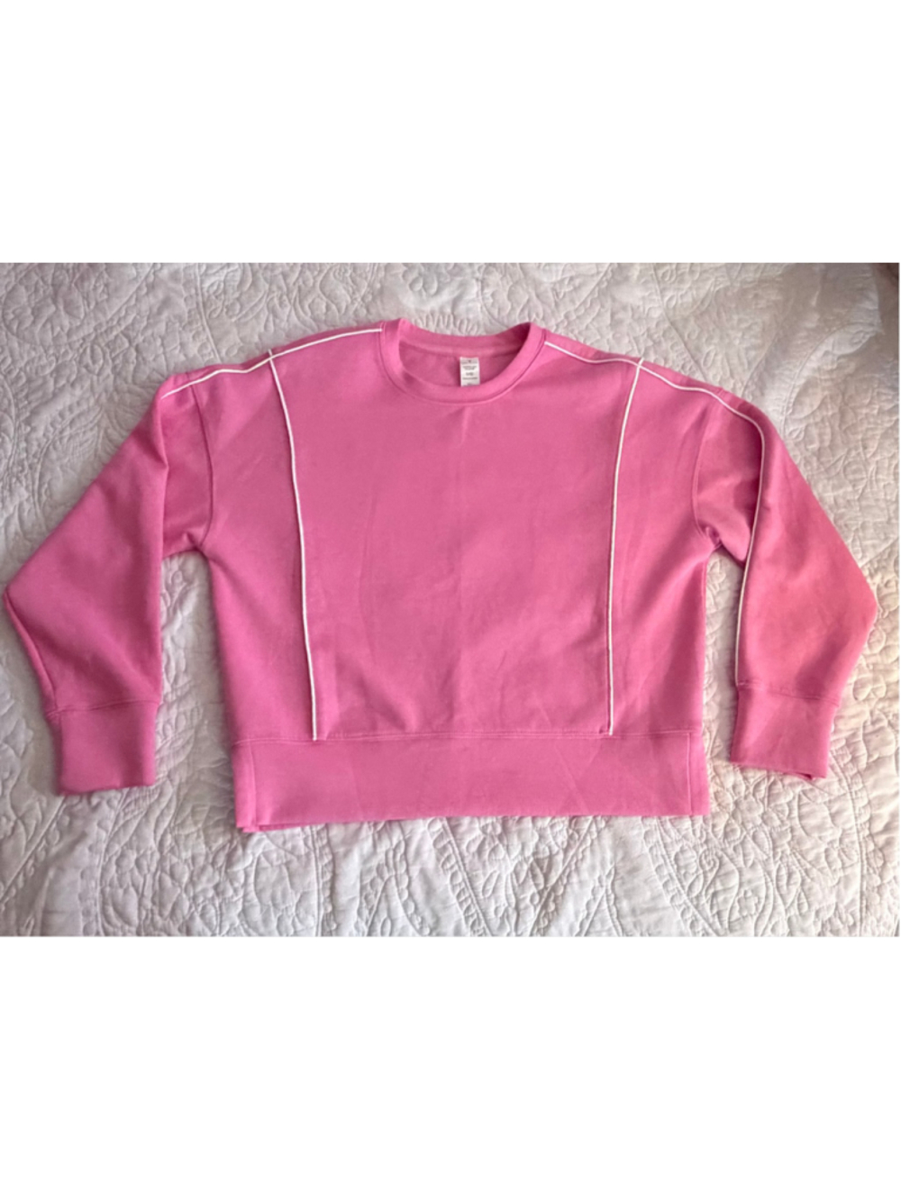 Yogalicious Girls Pink Scuba Crewneck Sweatshirt White Piping Size L12